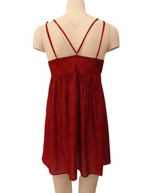 Women Maroon Italian Mesh Spaghetti Statement Sleepwear