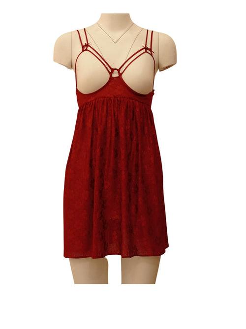 Women Maroon Italian Mesh Spaghetti Statement Sleepwear