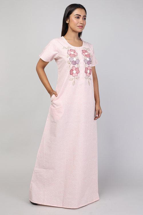 Women Peach Print Cotton Cambric Nighty