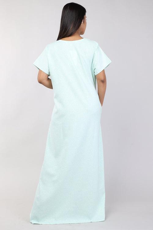 Women Light Green Floral Spun Nighty