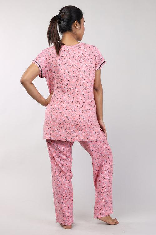 Woman Peach Floral Print Cotton Rayon Nightsuit