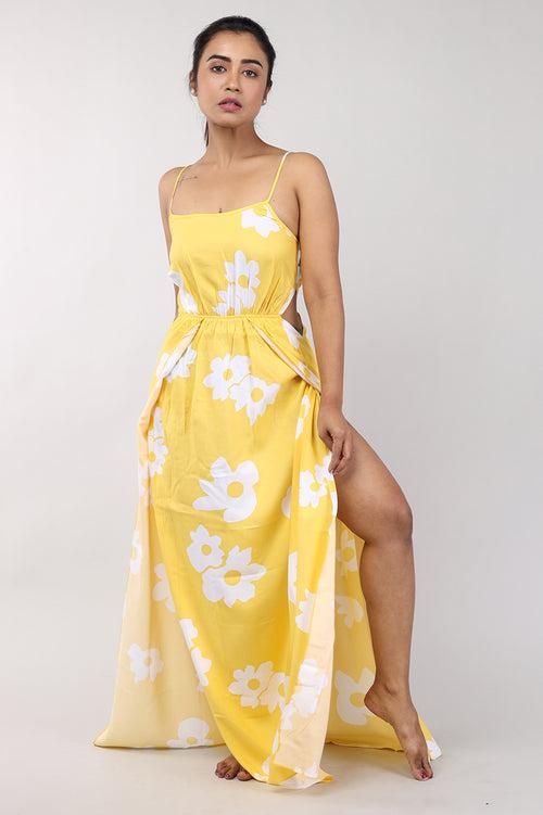 Women Yellow Floral Print Rayon Beach Wear