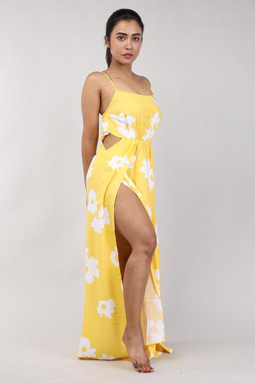 Women Yellow Floral Print Rayon Beach Wear