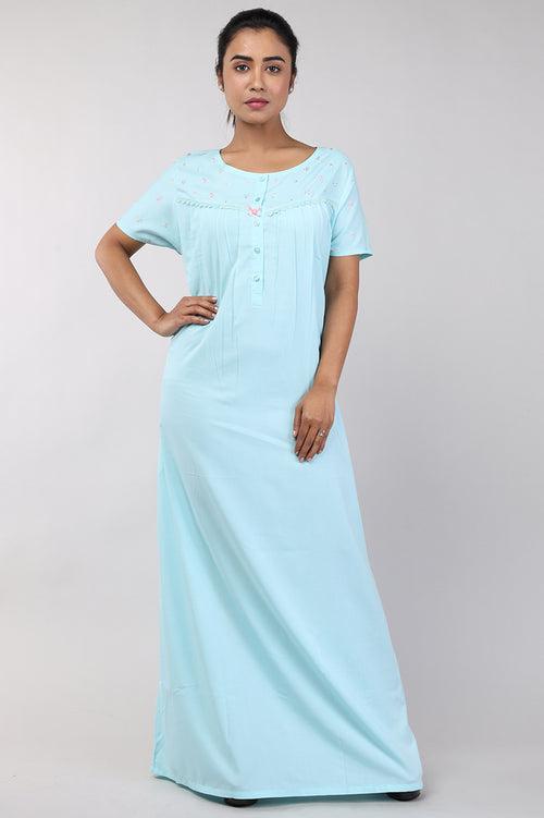 Women Blue Bizzy Lizzy Cotton Nighty