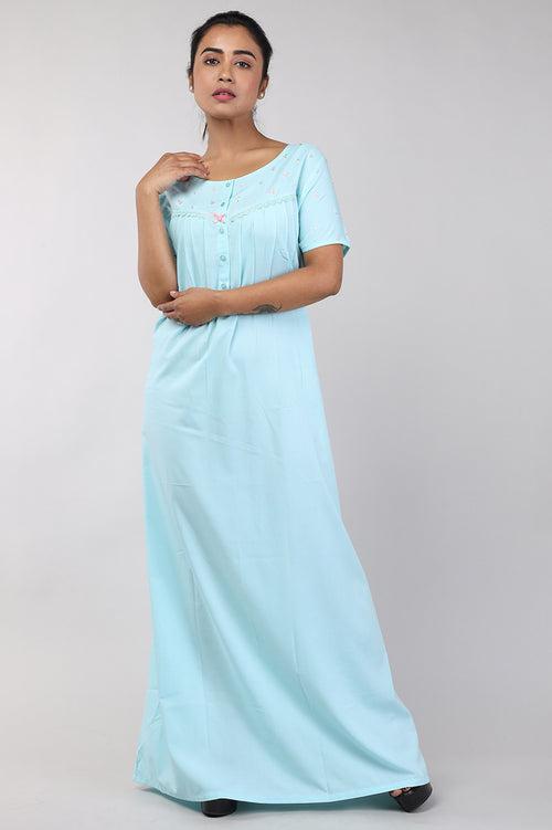 Women Blue Bizzy Lizzy Cotton Nighty