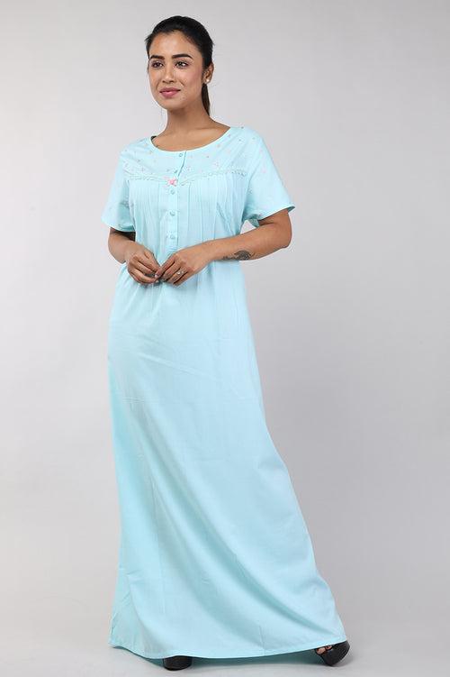 Women Blue Bizzy Lizzy Cotton Nighty