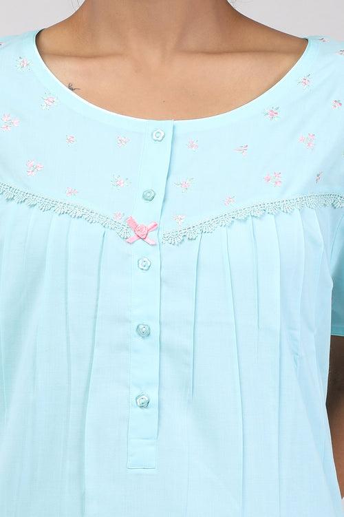 Women Blue Bizzy Lizzy Cotton Nighty