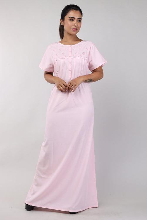 Women Pink Plain Bizzy Lizzy Cotton Nighty