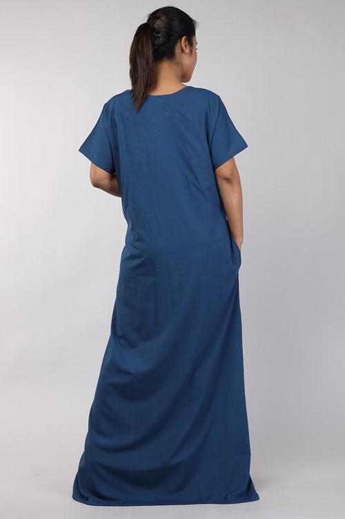 Women Plain Teal Blue Bizzy Lizzy Cotton Nighty