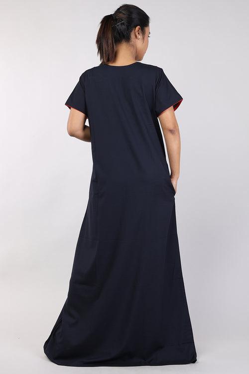 Women Plain Black Bizzy Lizzy Cotton Nighty