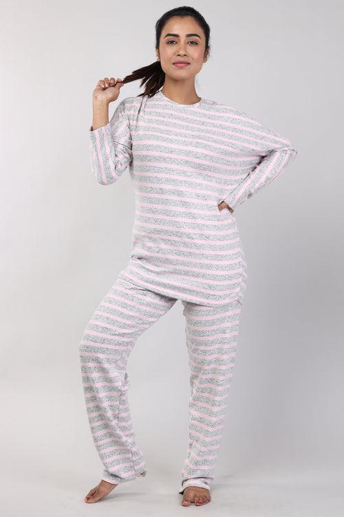 Women Pink Cotton Jersey Top And Pyjama Set