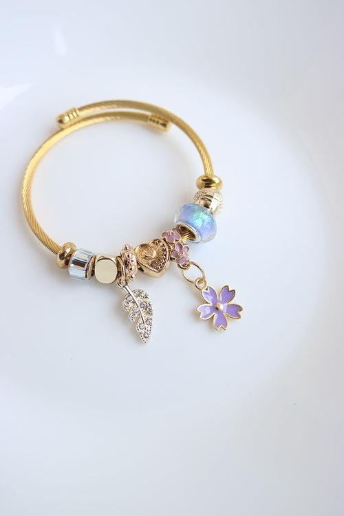 Lilac Leaf Flower Charm Bracelet