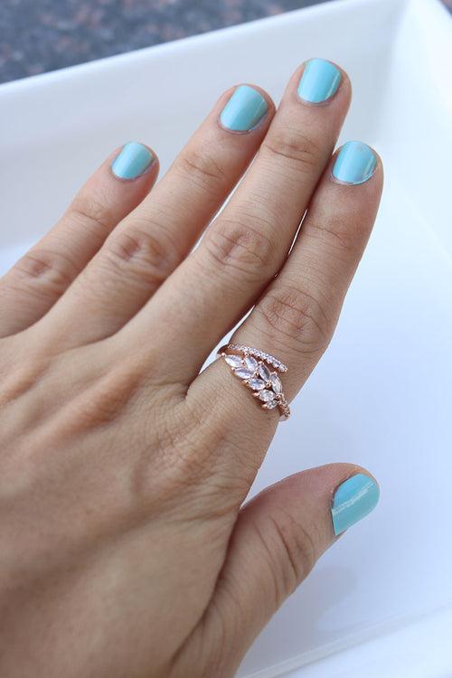 Rosegold AD Leaf Finger Ring