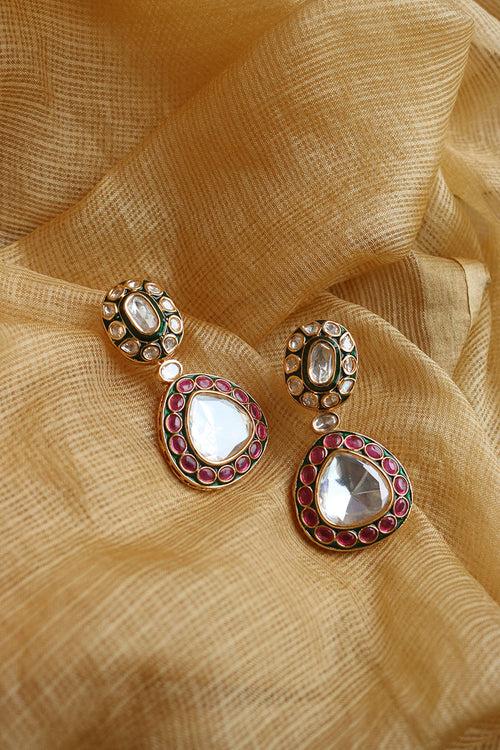 Oval Kundan Enamel Earrings