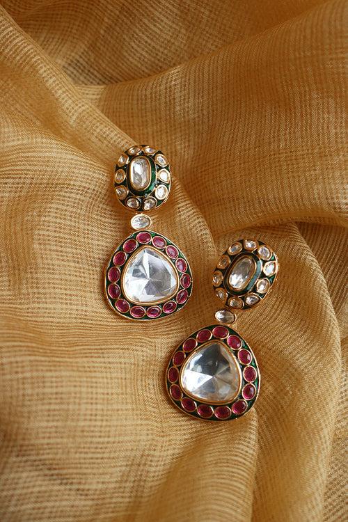 Oval Kundan Enamel Earrings