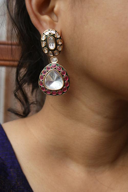 Oval Kundan Enamel Earrings