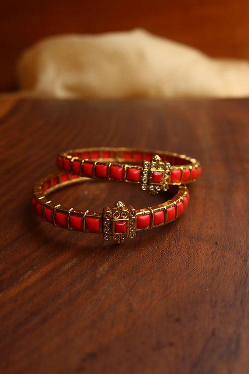 Set of 2 Coral Kada Bangles