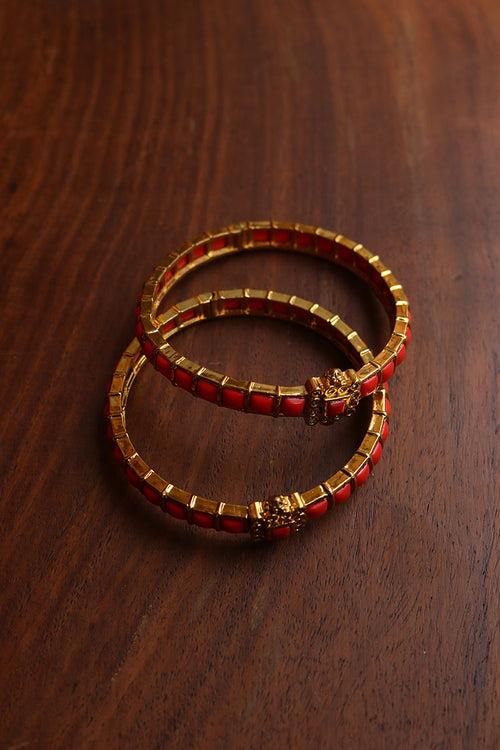 Set of 2 Coral Kada Bangles