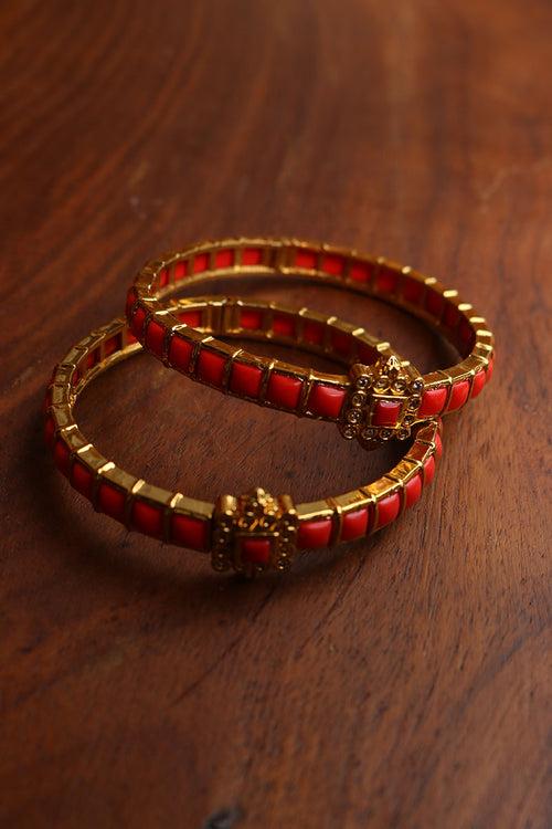 Set of 2 Coral Kada Bangles