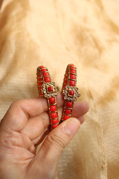 Set of 2 Coral Kada Bangles