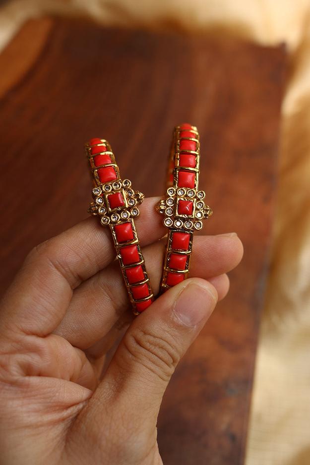 Set of 2 Coral Kada Bangles