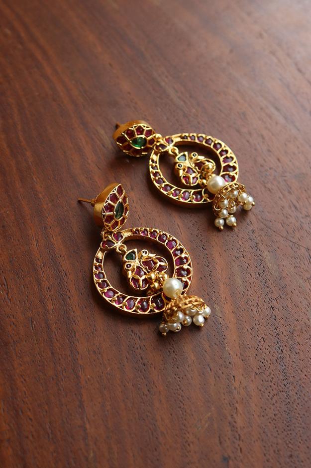 Peacock Jhumka Chaand Earrings