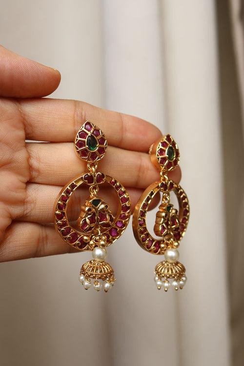 Peacock Jhumka Chaand Earrings