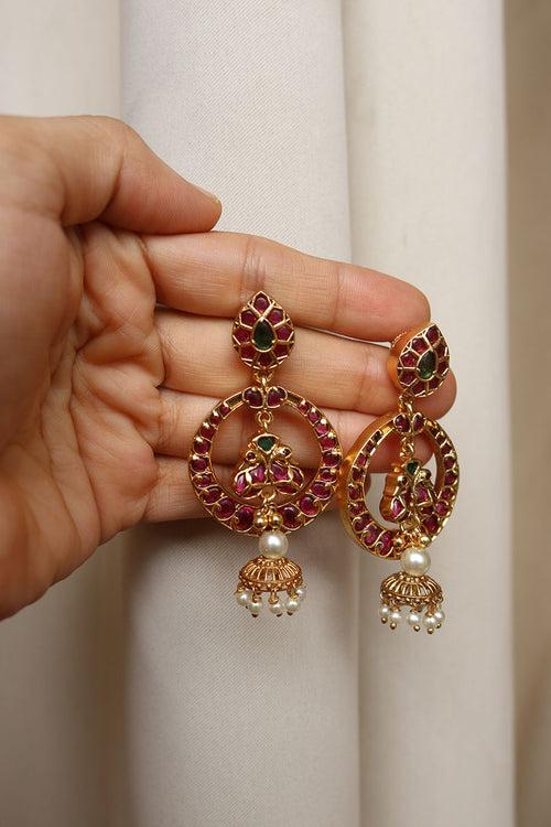 Peacock Jhumka Chaand Earrings