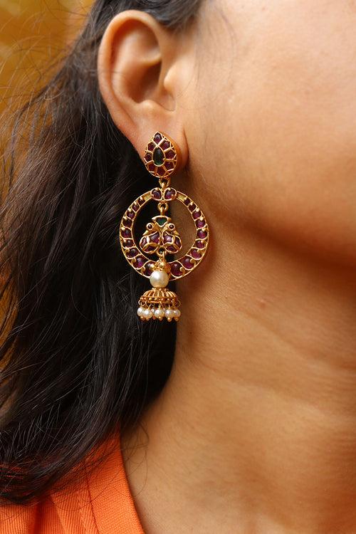 Peacock Jhumka Chaand Earrings