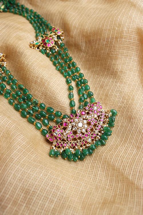 Jadau Emerald Long Flower Set