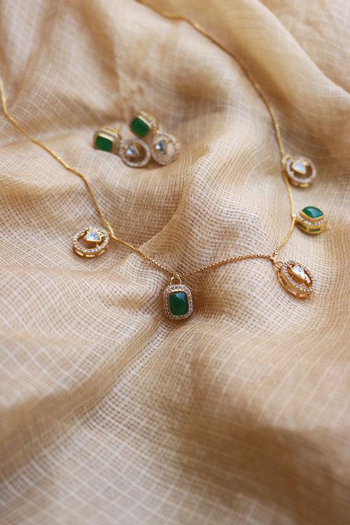 Polki Green Drops Chain Set