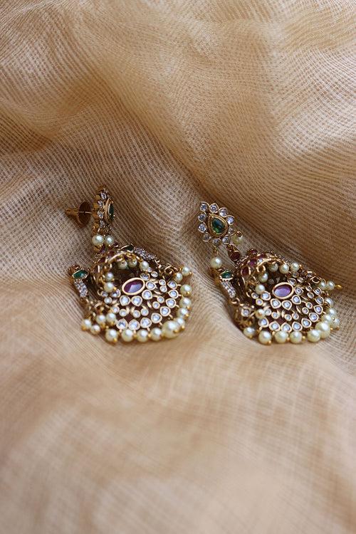 Peacock Jhumka Chaand Earrings