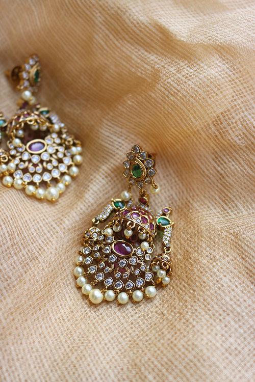 Peacock Jhumka Chaand Earrings