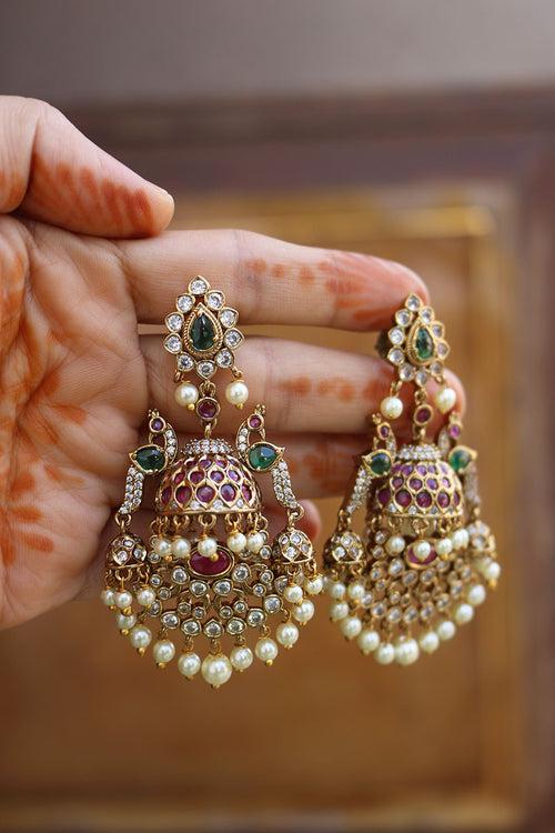 Peacock Jhumka Chaand Earrings