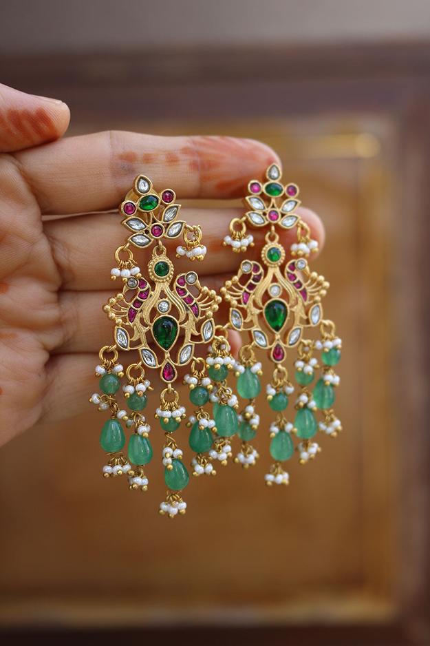 Jadau Lotus Peacock Earrings