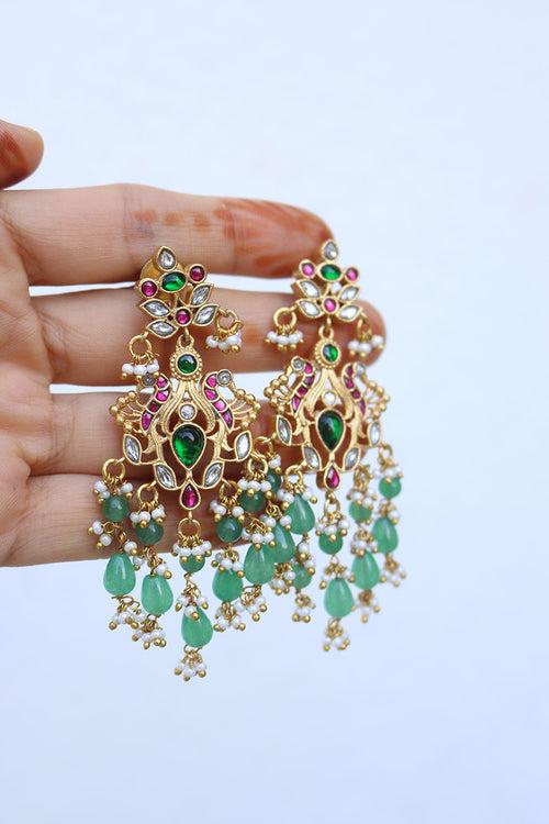 Jadau Lotus Peacock Earrings