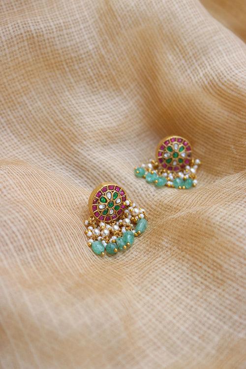 Jadau Flower Pearl Studs