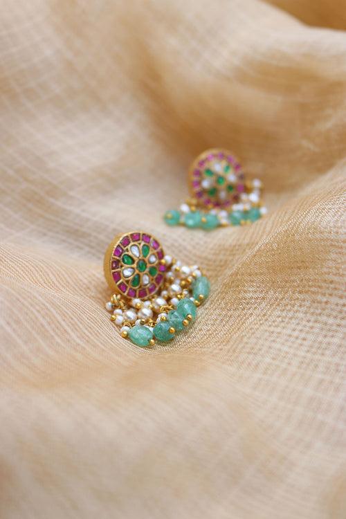 Jadau Flower Pearl Studs