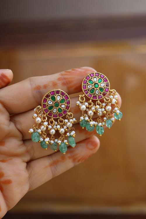 Jadau Flower Pearl Studs