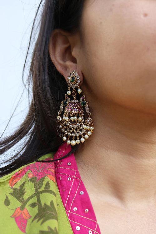 Peacock Jhumka Chaand Earrings