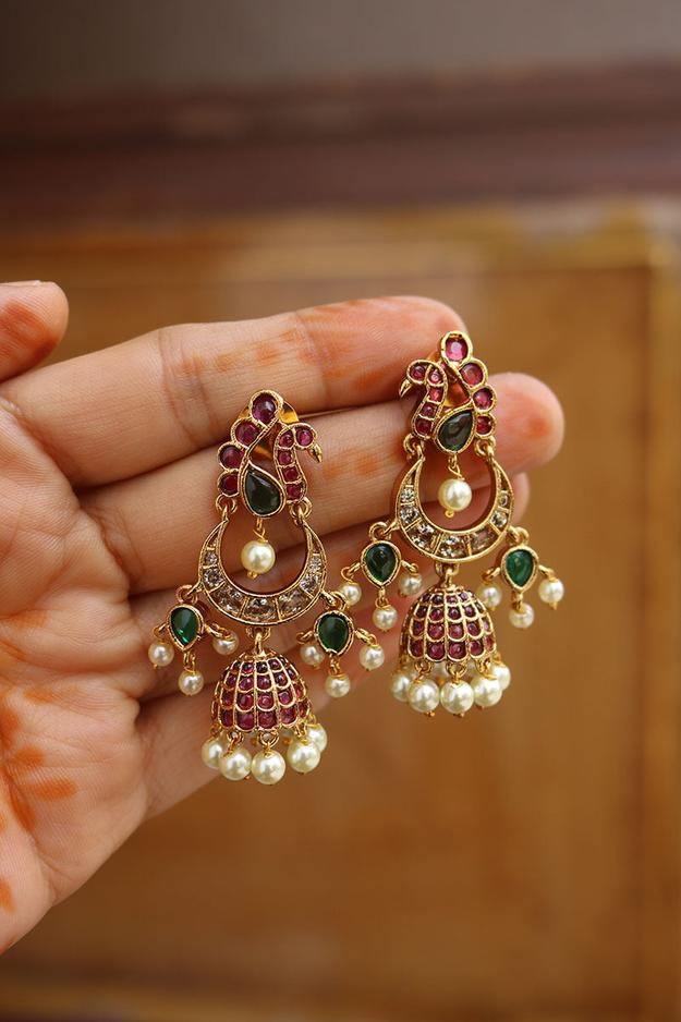 Ruby Green Peacock Chaand Jhumkas