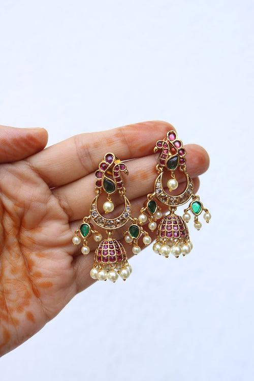 Ruby Green Peacock Chaand Jhumkas