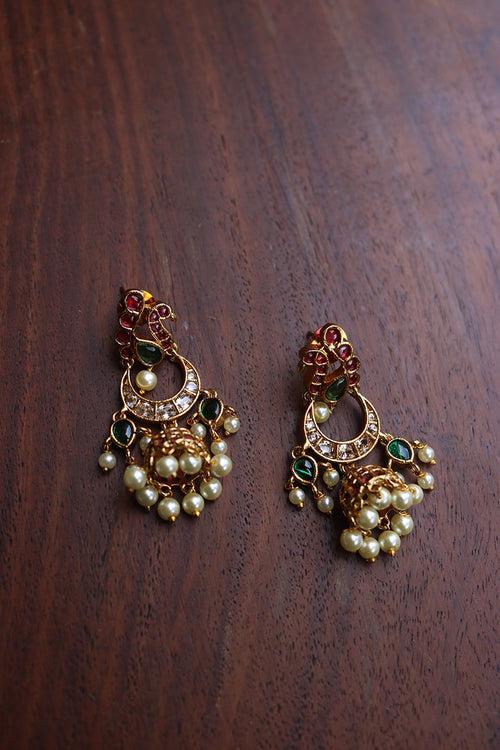 Ruby Green Peacock Chaand Jhumkas