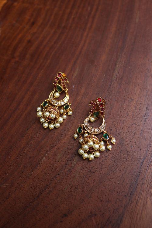 Ruby Green Peacock Chaand Jhumkas