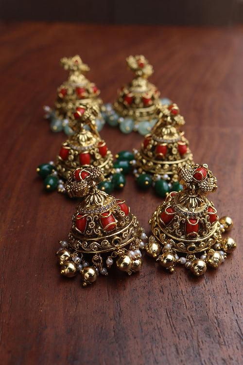 Coral Peacock Jhumkas