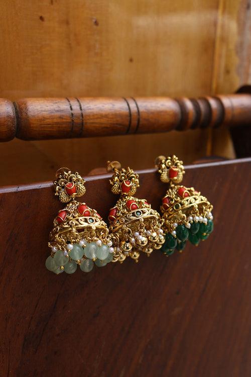 Coral Peacock Jhumkas