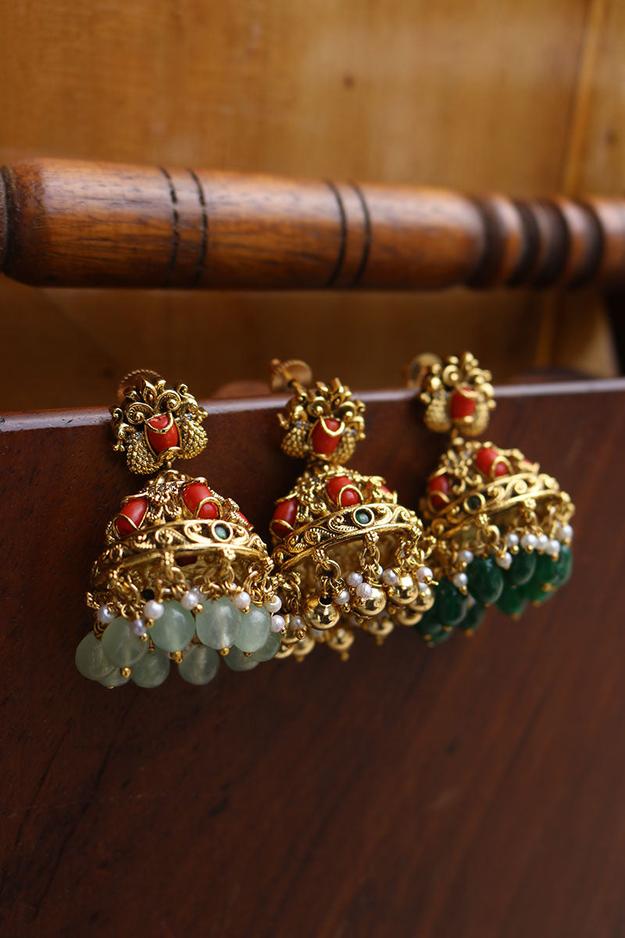 Coral Peacock Jhumkas