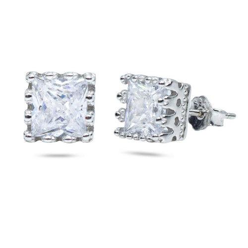 RRJ0885 Pure 925 Sterling Silver 1.25 Carat Princess Cut Solitaire Unisex Stud