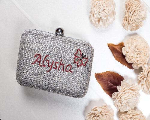 Personalized Butterfly Silver Clutch