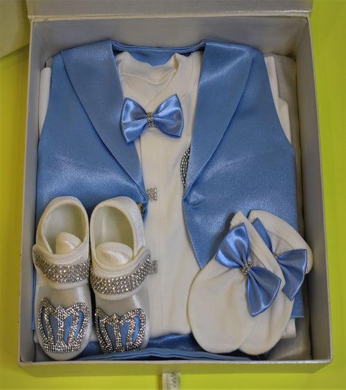 Jellybean White  with light blue jacket romper 5 piece set